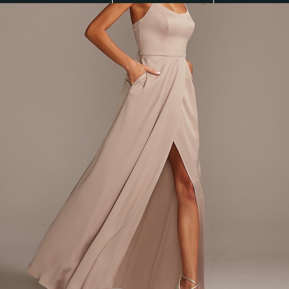 David’s bridal bridesmaid dress- “Biscotti.”